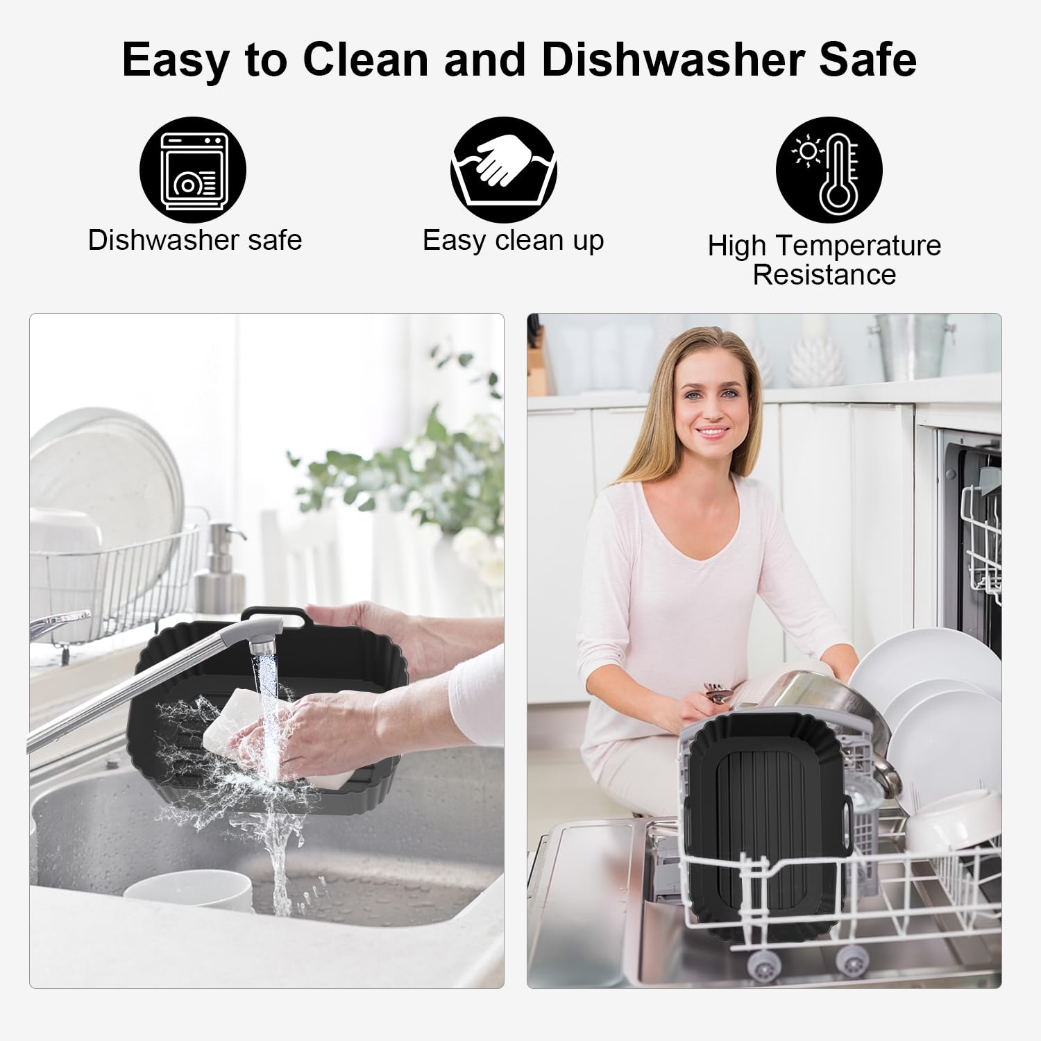 Silicone Air Fryer Liners 2 Pack for Ninja Foodi Dual AF300UK AF400UK/KCP, AF451UK, Tower, Keplin, COSORI, Russell Hobbsand, Instant for 7.6L 8L 9.5L Baskets, Reusable Airfryer Accessories — view 6