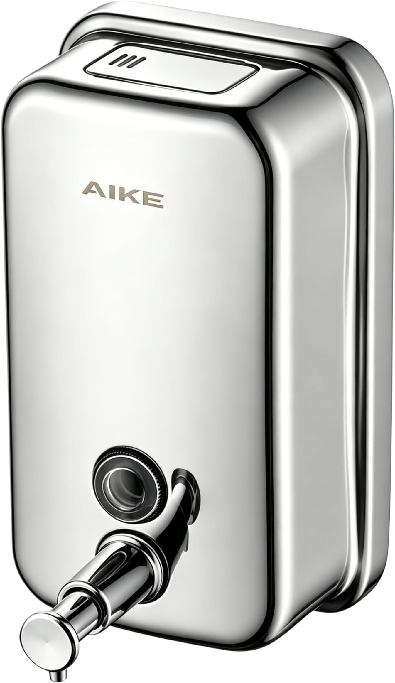 AIKE Soap Dispenser Wall Mounted, 1000ml Polished Stainless Steel Finish | Manual Pump, large capacity, rustproof design, polished finish, anti drip for commercial, visible window, space saving
