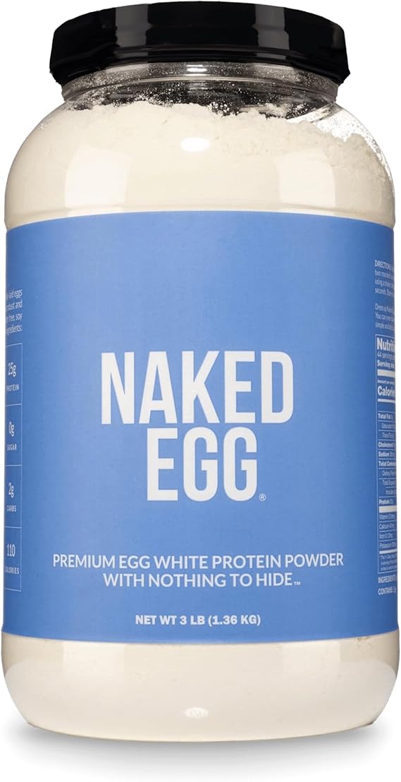 Naked 3LB Non-GMO Egg White Protein Supplement Powder, Unflavored, No Additives, Paleo, Dairy Free, Gluten Free, Soy Free 25g Protein, 44 Servings, 3 pounds