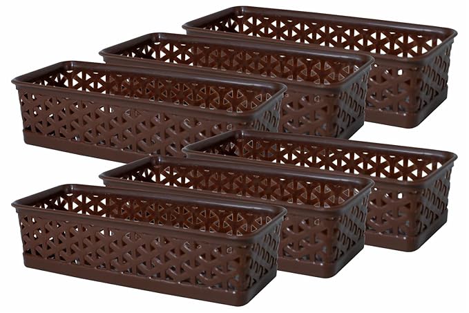 Wonder Plastic Prime Alexa 9 Multipurpose Tokri for Drawer Dividers/Storage Tokri, Set of 6 Pcs, Brown Color