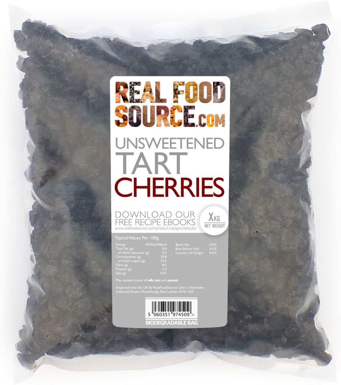 RealFoodSource Unsweetened Tart Cherries 1kg