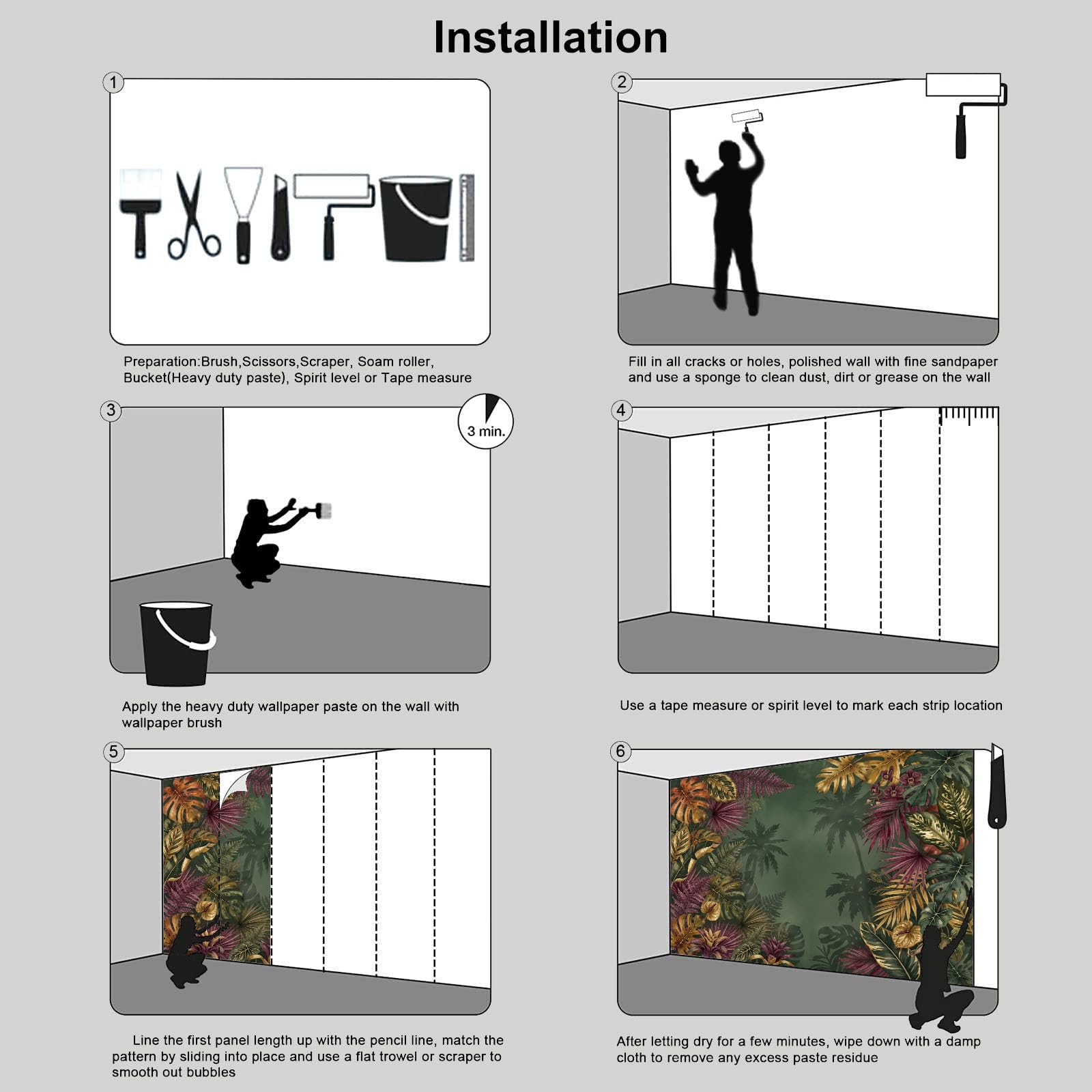 Carta Da Parati Effetto 3D Piante tropicali di lusso 300x210cm Fotomurali seta, Orchidea a foglia di banana Uccello del paradiso Decorazione Poster Arte Murale Moderna per Casa Ufficio