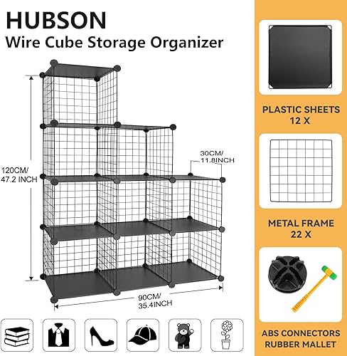 Miniatura 54 de HUBSON Organizador de almacenamiento de cubos de alambre, para libros, juguetes, manualidades, macetas para plantas y petCloset y estantes de Negro