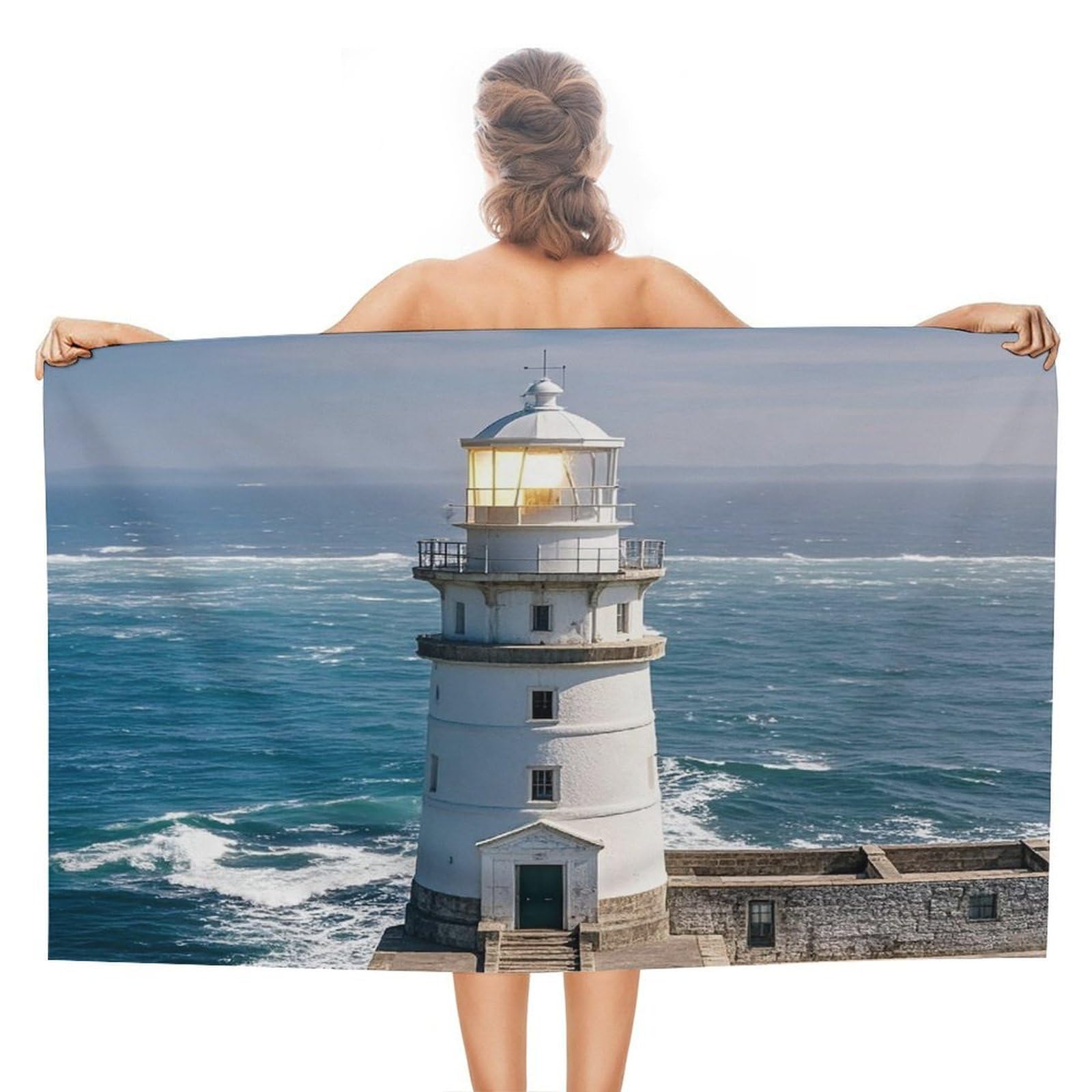 VstaDank Lighthouse Sandbeach Bath Towel Stylish Double-Faced Pile Travel Towel Soft Absorbent Beach Towel for Pool Swim Sports Camping Adults Gift 51X31 Inch