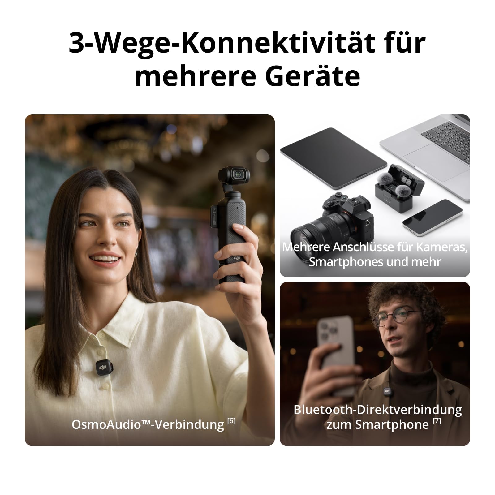 DJI Mic 3 (2 Sender, 1 Empfänger, Ladeschale), Kabelloses Lavalier Mikrofon für iPhone/Kamera/Android, Clip-on-Mikrofon für Videoaufnahmen, Tiktok, YouTube Podcast Content Creator