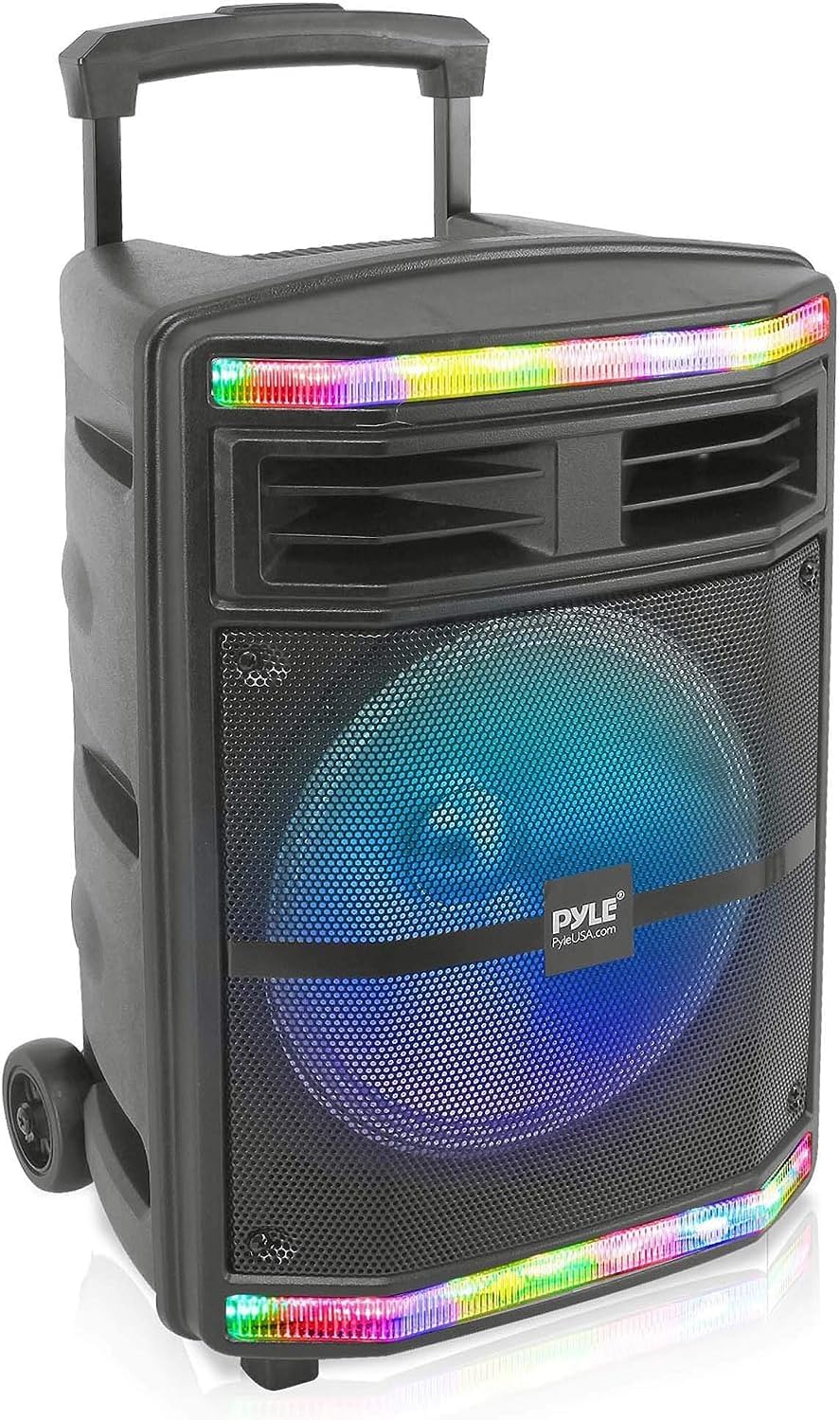 Pyle Portable Bluetooth PA Speaker System - 600W Bluetooth Speaker Portable PA System w/Rechargeable Battery 1/4" Microphone In, Party Lights, MP3/USB SD Card Reader, Rolling Wheels