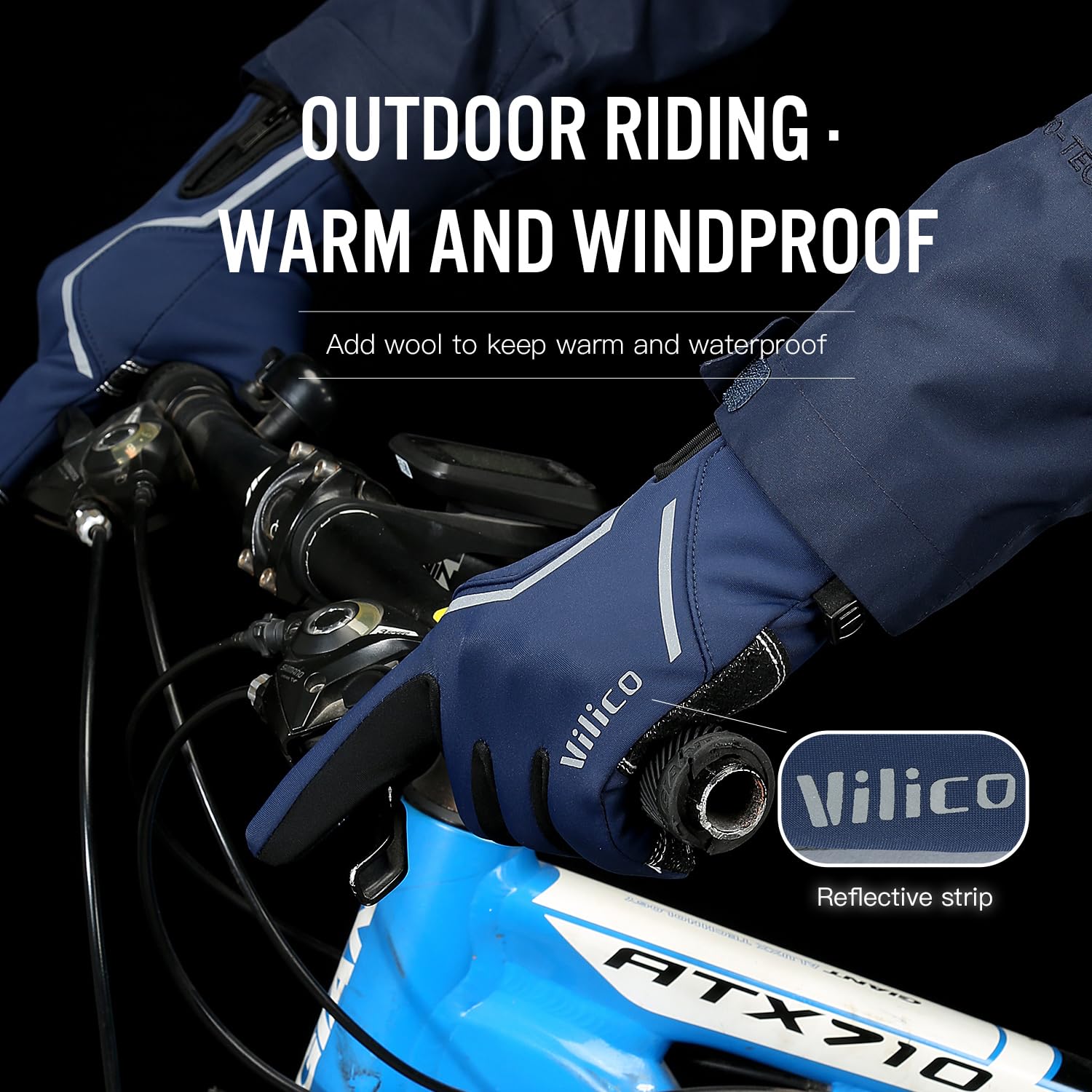 Vilico Unisex Winterhandschuhe, Touchscreen Winddicht Wasserfest rutschfest Warme Handschuhe für Outdoor Radfahren Laufen Wandern