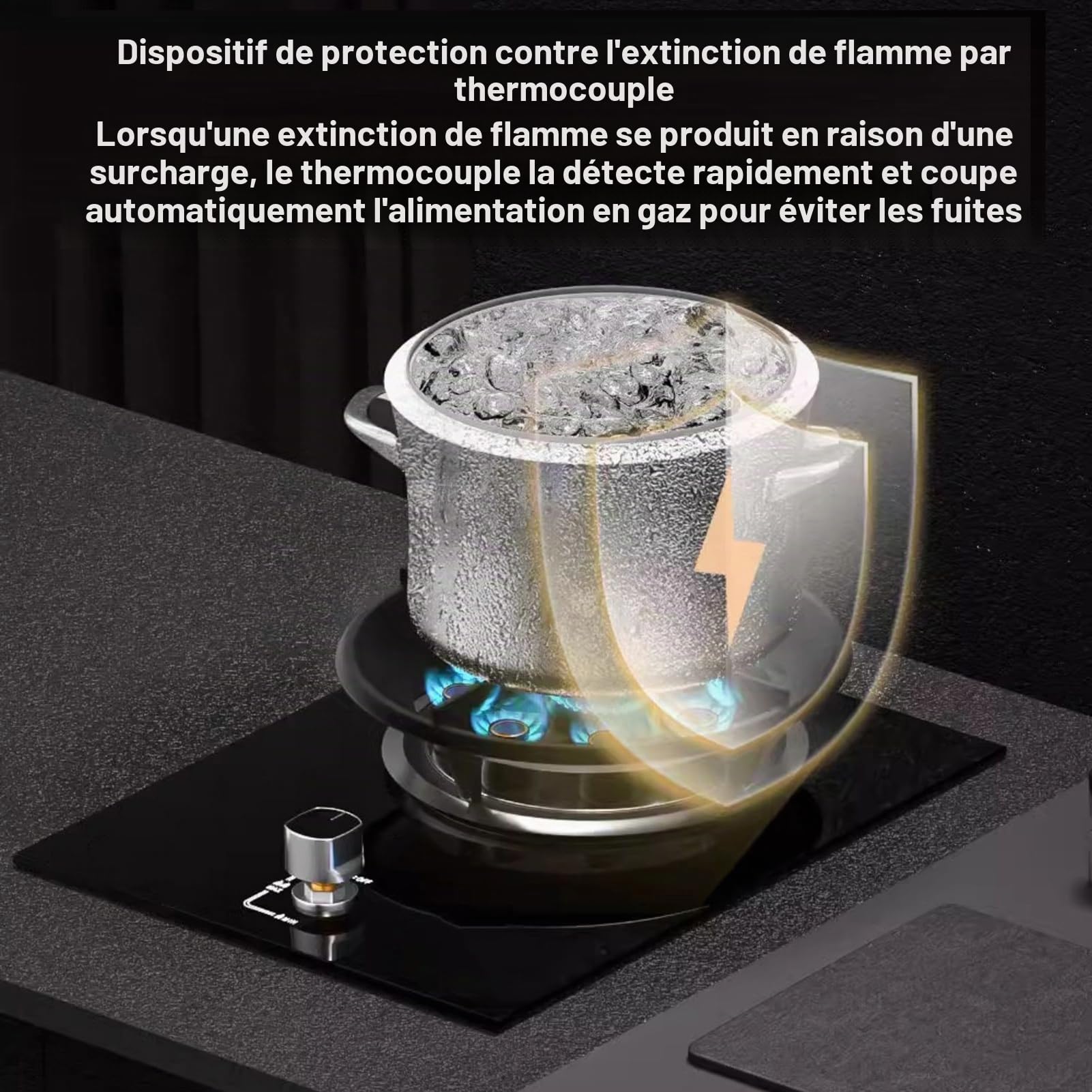 Cuisinière À Gaz Brûleur De 9,0 KW, Wok Haute Température Cavités Avec Minuterie 90 Minutes Et Verre Trempé Antidéflagrant, Dessus Table/double Usage Intégré(NG)