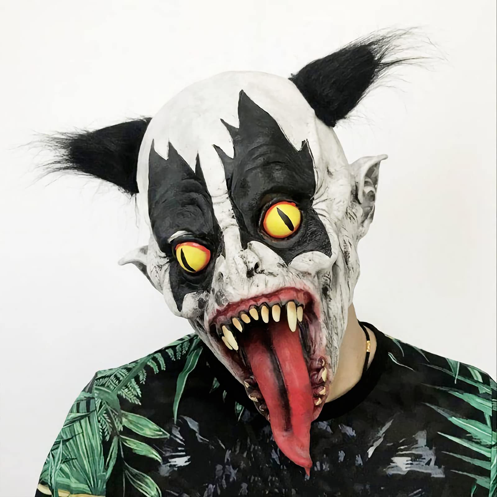 ITODA Halloween Scary Face Mask Horror Devil Grimaces Bat Clown Cosplay Mask Zombie Masks Latex Wizard Masks with Wig Halloween Carnival Haunted House Parties Supply for Adults - Image 2