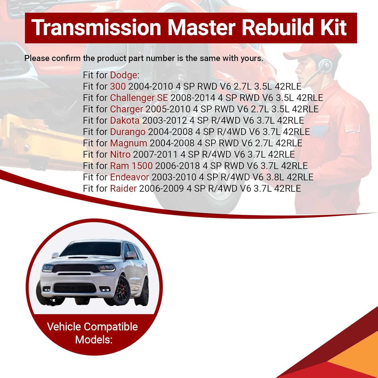 42RLE Transmission Master Rebuild Kit fit for Endeavor 3.8L 2004-2011, Wrangler 3.8L 2007-2011, Dakota 2003-2012 Direct Rebuild Overhaul Kit Replacement OE 68332423AA 52852913AB
