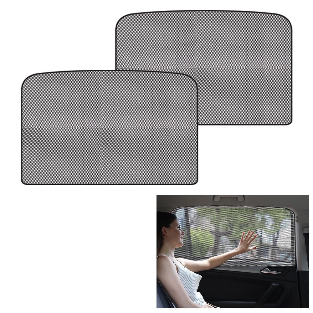 Sun Protection Car Window Shades - Reflective Mesh Yarn Window Shades for Magnetic Car Side Windows to Protect Privacy,for Sleeping Camping (7D Carbon Screen Rear window-2Pcs)