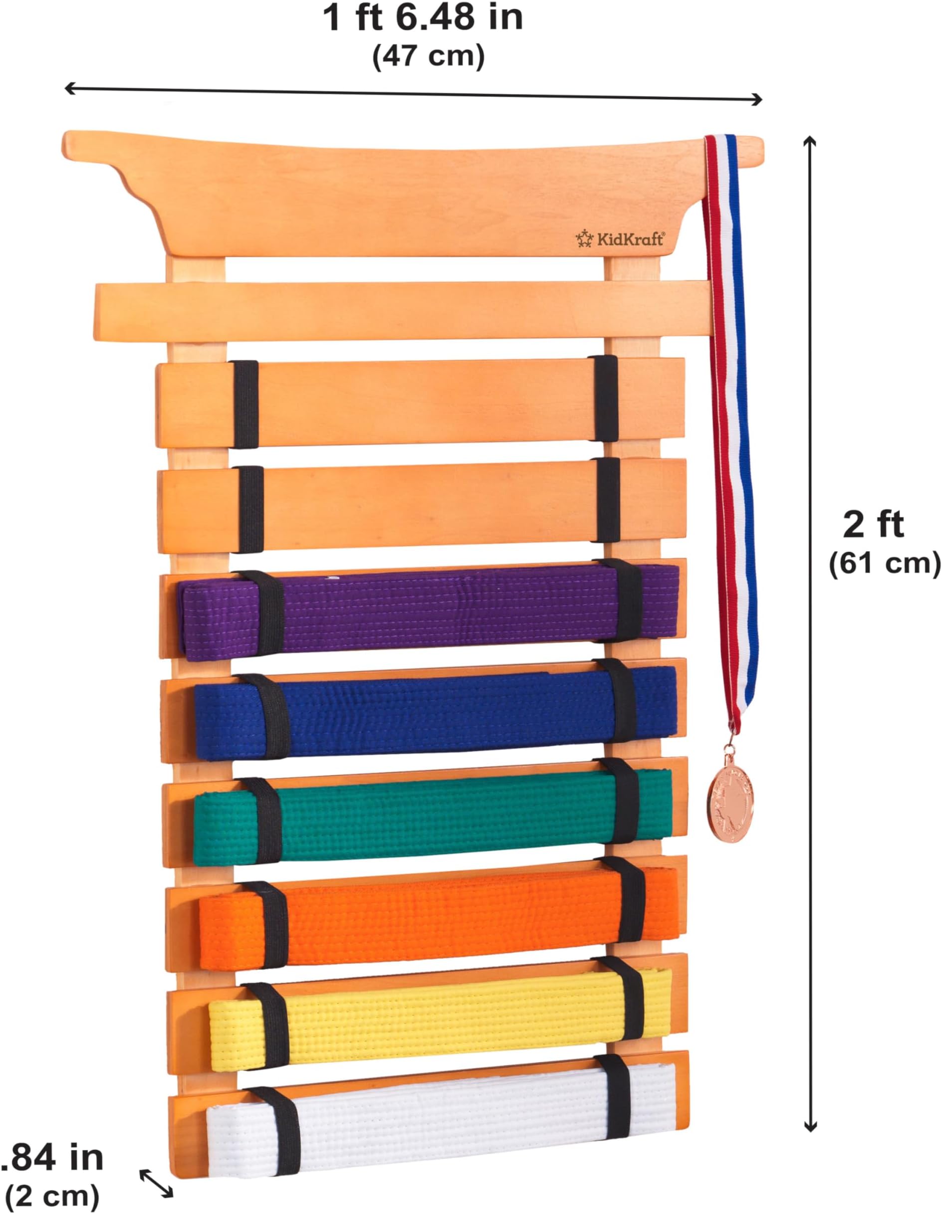 KidKraft Martial Arts Wooden Belt Holder Hanging Display for 8 Belts (Unpersonalized)