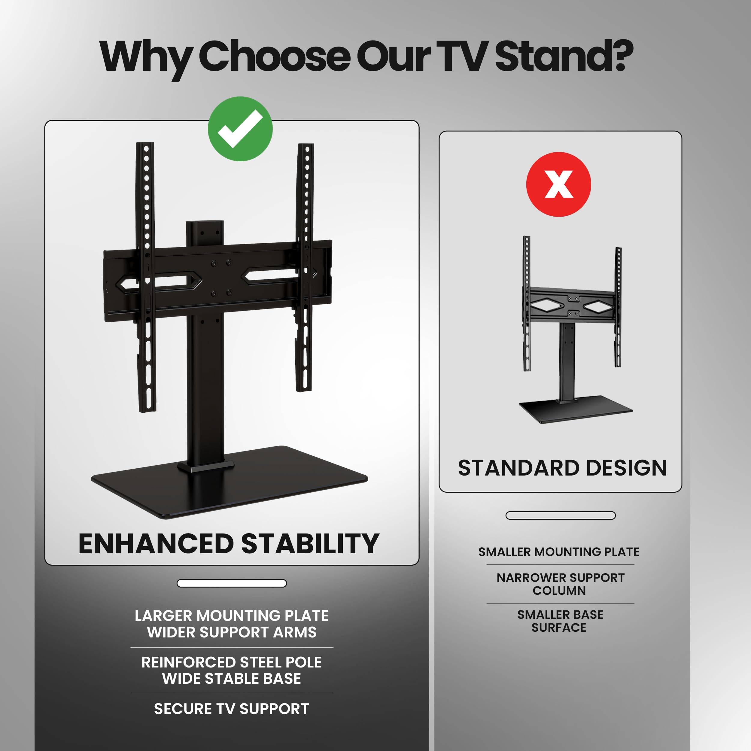 Utopia Home Universal TV Stand for 24-60 Inch TVs, Height Adjustable Tv Table Top Stand with 50 Degree Swivel, Max VESA 400x400mm, Up to 45 KG (99 lbs), Tempered Glass Base & Cable Management (Black) — view 7