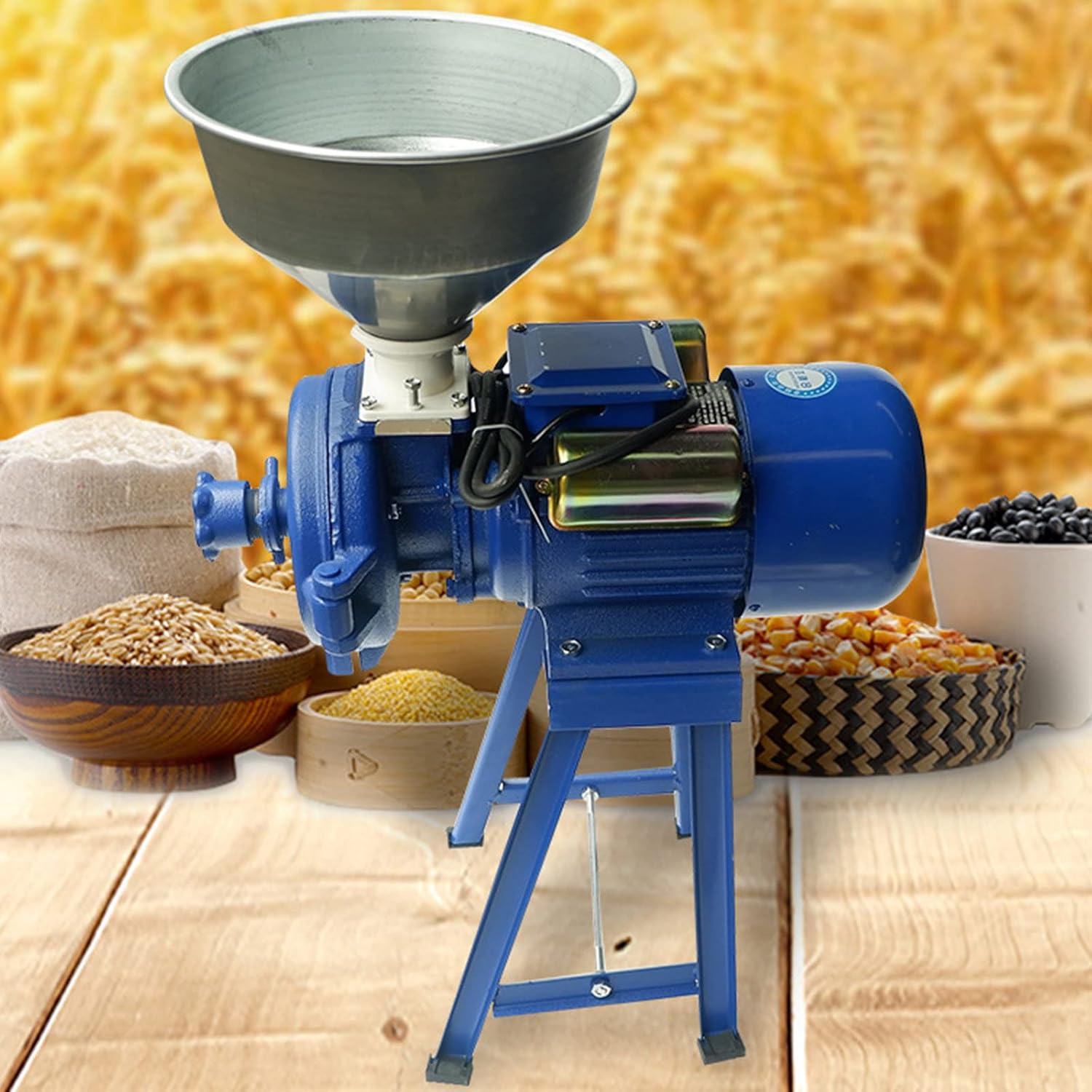 Grinding Mill Crusher，Electric Grinder, High Power Adjustable Thickness Grain Mill Electric, Wet and Dry Powder Machine for Herb Rice Corn Grain Coffee Wheat (Wet and Dry),Blue-110V