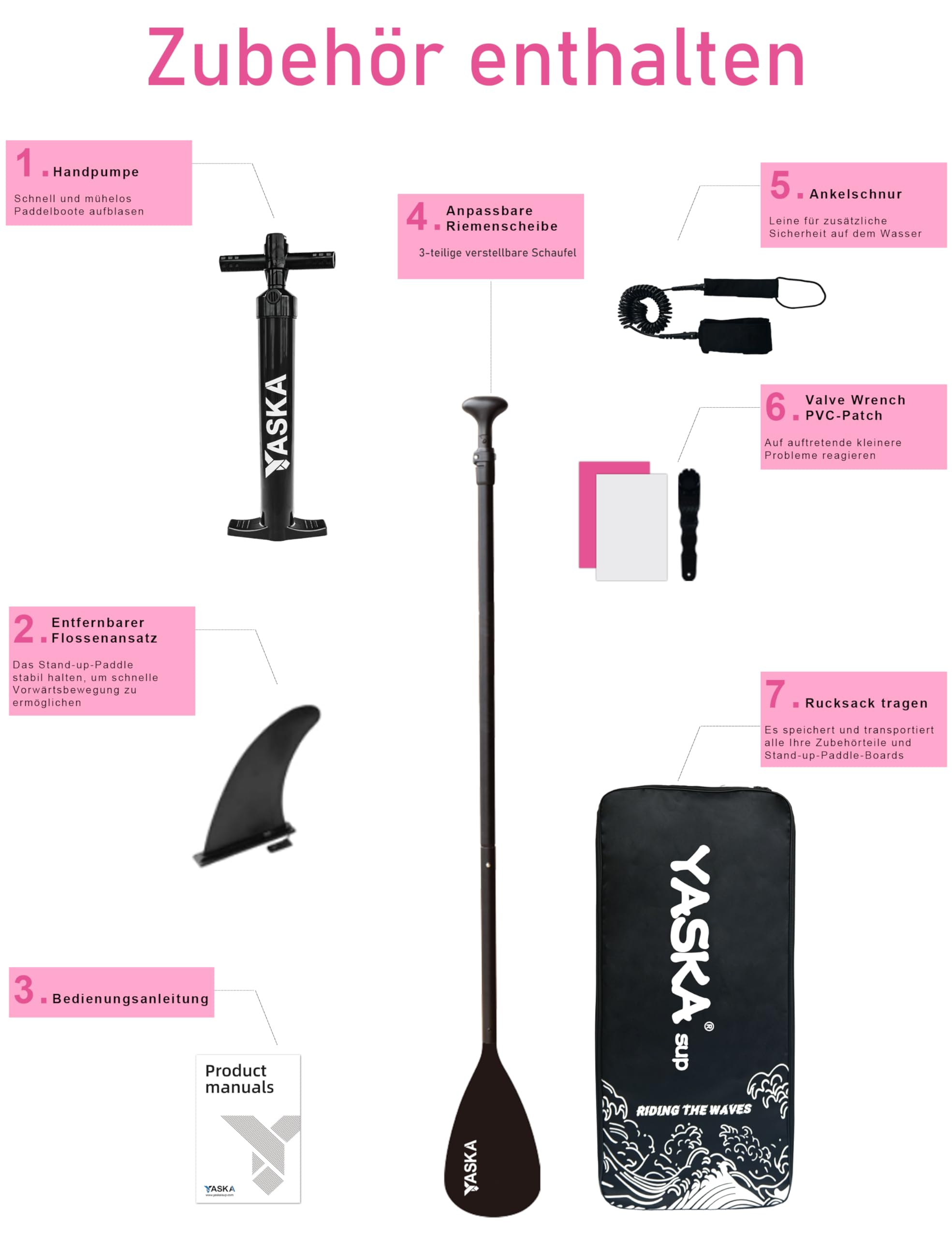 YASKA Stand Up Paddling Board Aufblasbar - Sup Board 200kg mit Zubehör,Getrankehalter,Standup Paddle Board für 2 Personen Familie
