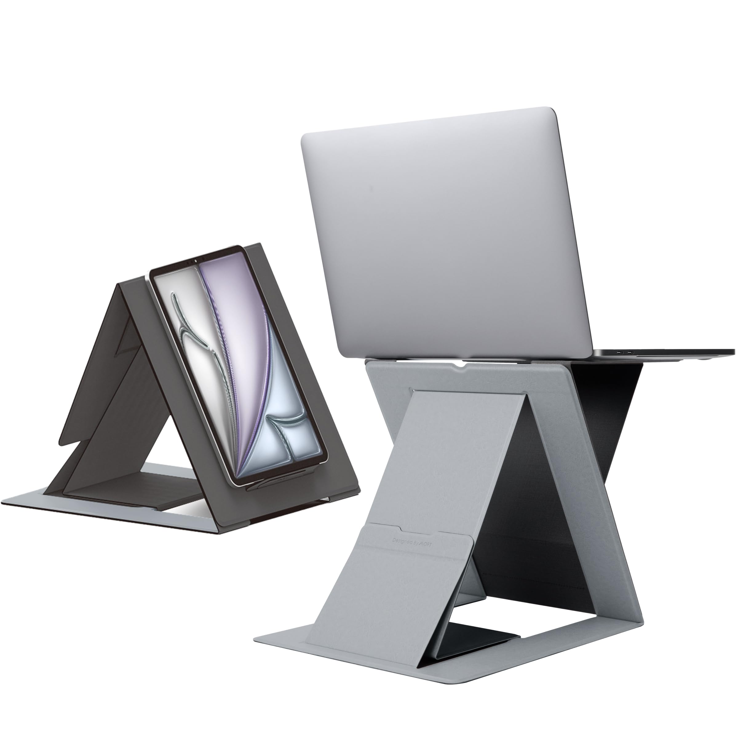 MOFT Z Stojak na laptopa na biurko, wąski, regulowany, składany uchwyt na laptopa, 4 tryby siedzenia, kompatybilny z większością laptopów do 43 cm, nośność do 10 kg, szary
