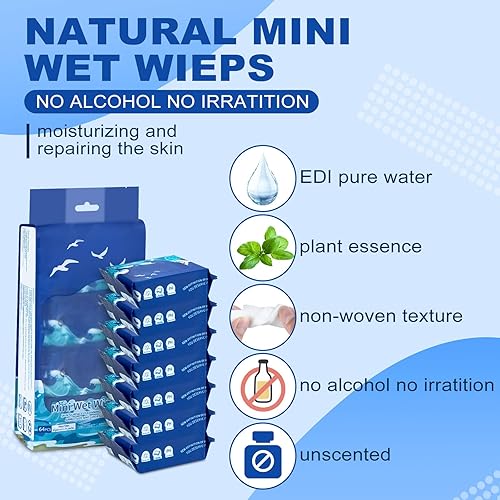 Miniatura 3 de 64 piezas de mini toallitas húmedas de tamaño de viaje, toallitas de mano tamaño de viaje para adultos, niños y bebés, sin perfume, sin alcohol, sin