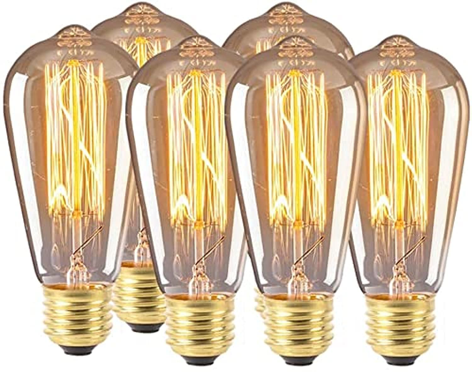 Quesera® Vintage Edison Bulb, Dimmable 40W ST64 Antique LED Bulb Squirrel Cage Filament Lights, Home Decoration, E26 E27 Base, 2300K, Warm White, Pack of 6 (1 set)