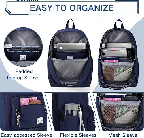 Miniatura 5 de VASCHY Mochila para hombres y mujeres, resistente al agua, mochila escolar casual para el trabajo, Azul (plain blue), Mochilas Daypack