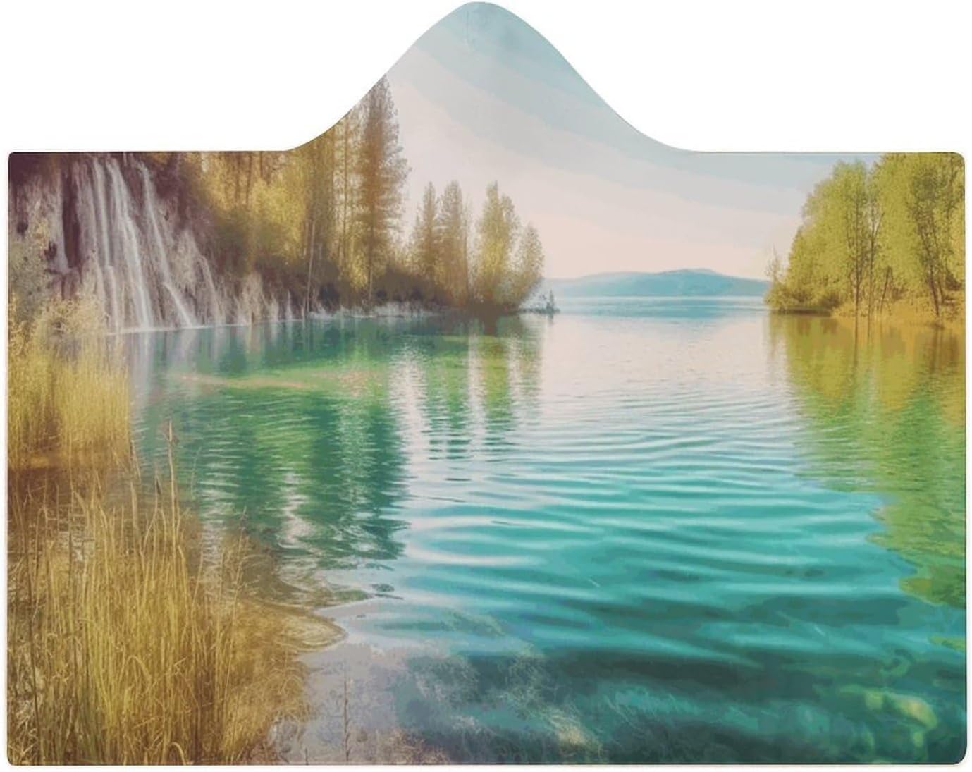 Clean Water Lake Landscape Wearable Hooded Blanket, Ultra Soft Arctic Velvet Cape Cloak Unisex - Cozy Wearable Blanket