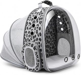 Expandable Cat Carrier Backpack with Bubble Window, Black and White | Breathable mesh, anti-collapse frame, side door, safety leash and escape-resistant zippers for vet visits and outdoor travel.