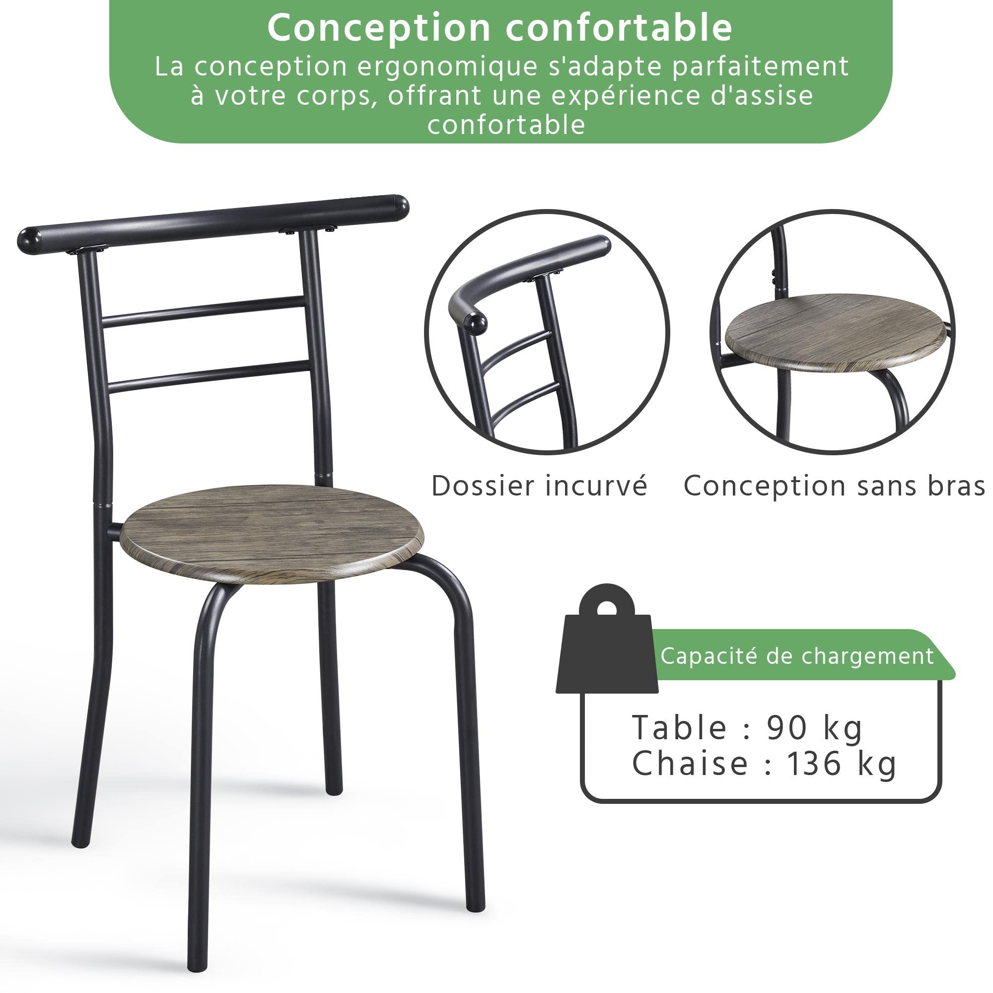 Yaheetech Ensemble de Table à Manger avec 2 Chaises, Ensemble de Meubles 3 pièces de Cuisine avec Porte-Bouteilles, pour Petit Espace, Jardin, Studio Grain de Bois Gris Foncé et Noir