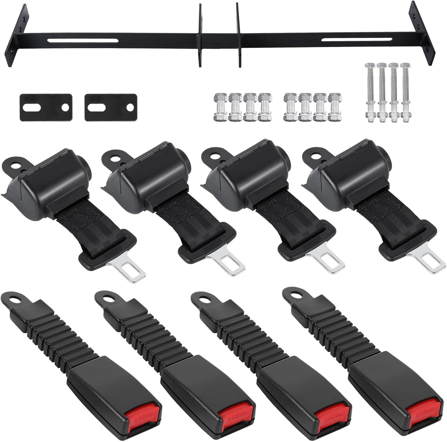 Toriexon Universal Golf Cart Seat Belt Kit, Seat Belts Kit 4 Passengers (2+2), Retractable Belts Max Length 47