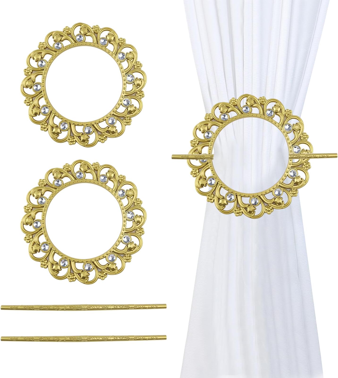 Mewutal 2 Pack Gold Curtain Tiebacks Round Curtain