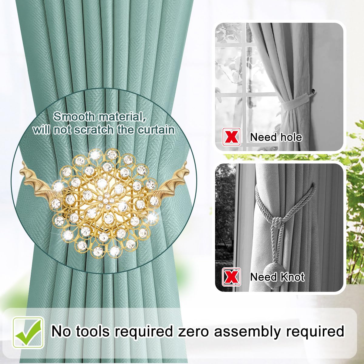 4 Rhinestone Mesh with Velcro Curtain Tie Backs Backdrop Drapery Bands