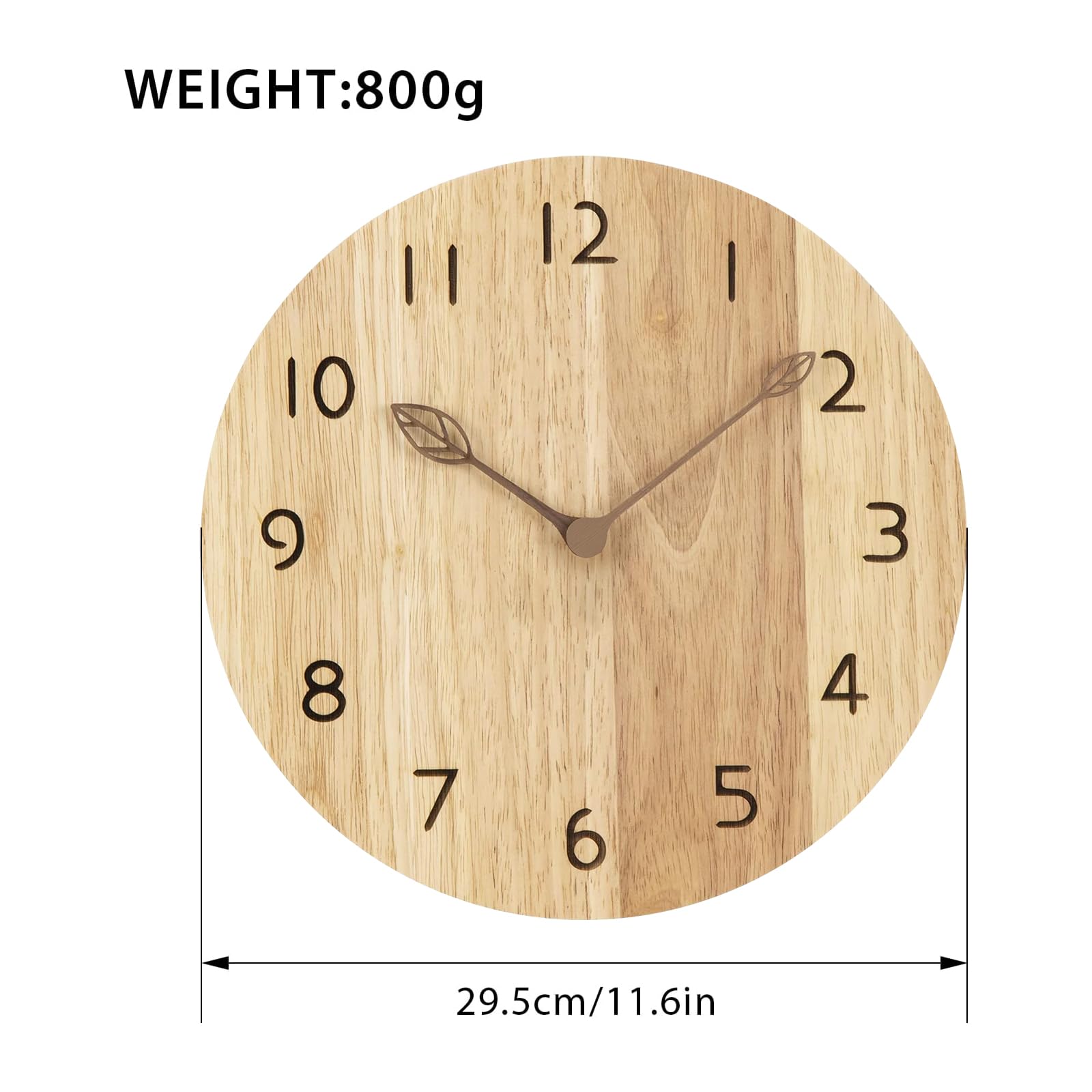 VIVILINEN Orologio da Parete in Legno Massello Naturale, Orologio da Parete Silenzioso Nessun Ticchettio per Cucina, Soggiorno, Camera da letto
