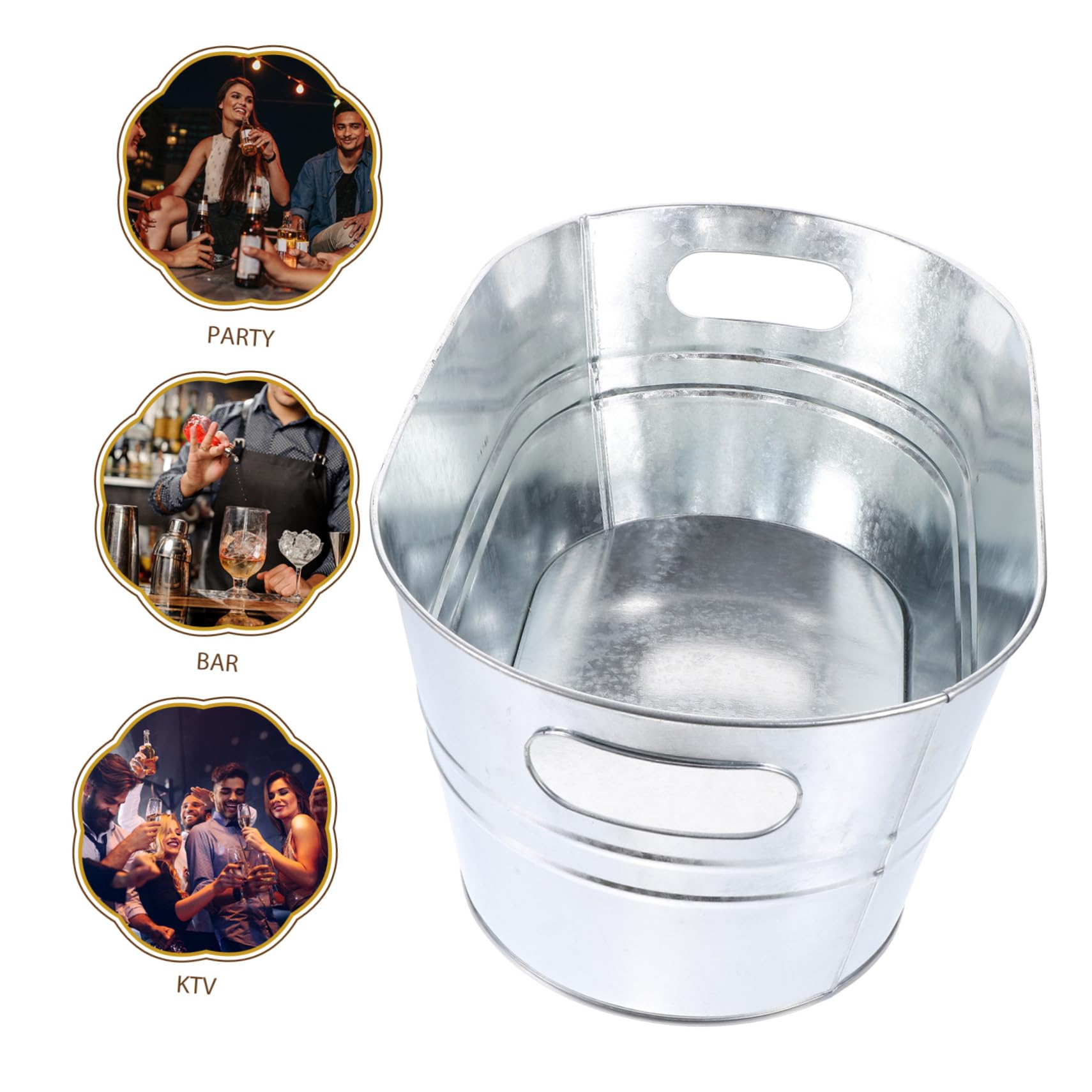 TOYANDONA Edelstahl Eiswürfelbehälter 15l Oval Silber mit Griff