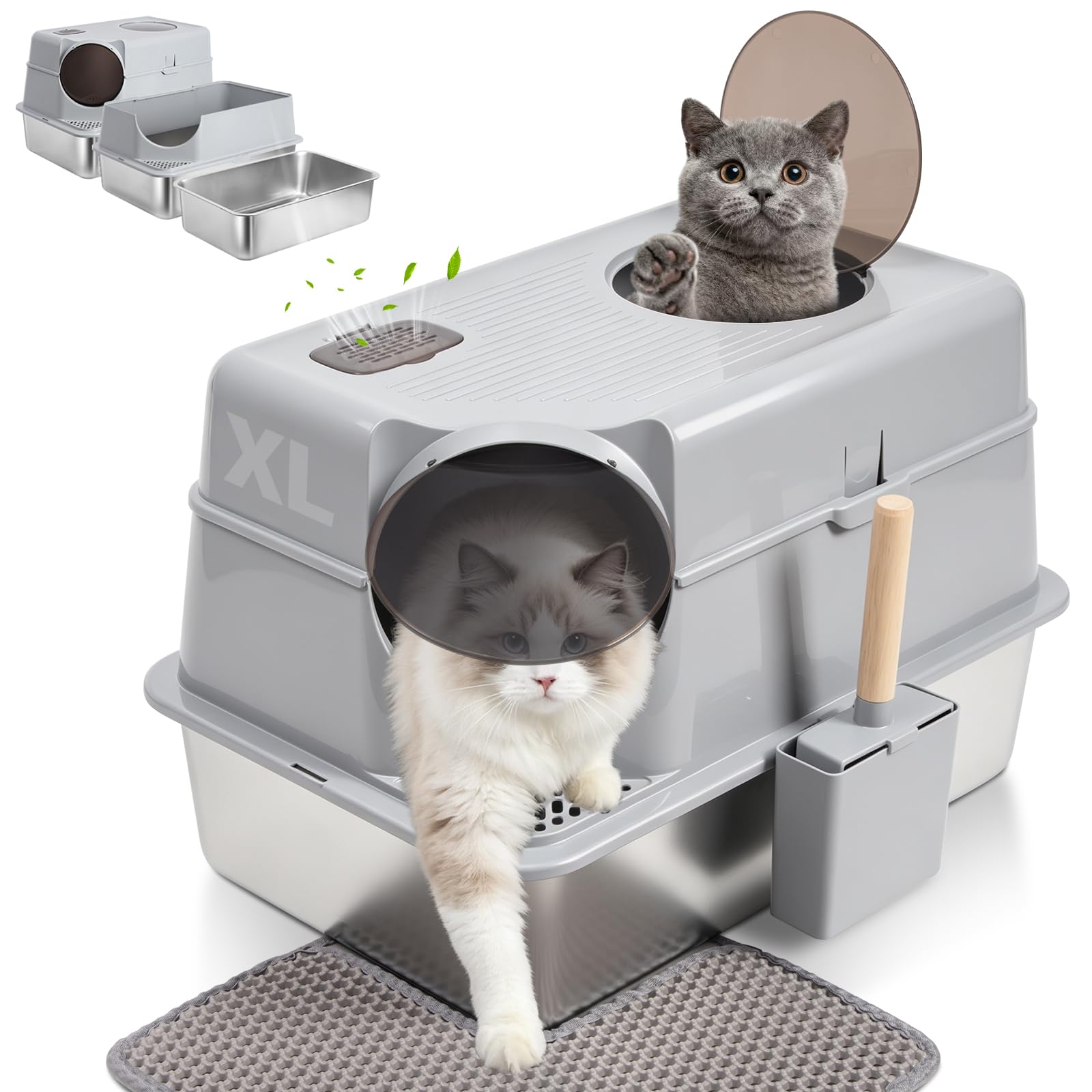 FUTAM Stainless Steel Litter Box with Lid