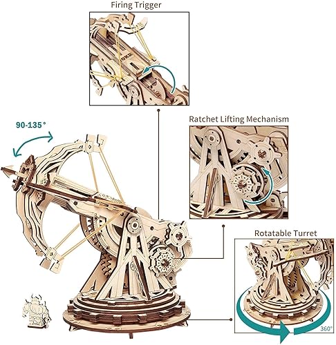 Miniatura 3 de ROKR Juego de rompecabezas de madera 3D para adultos, juego de lanzador de catapulta balista de madera, proyectos STEM, juguetes para niños y niñas