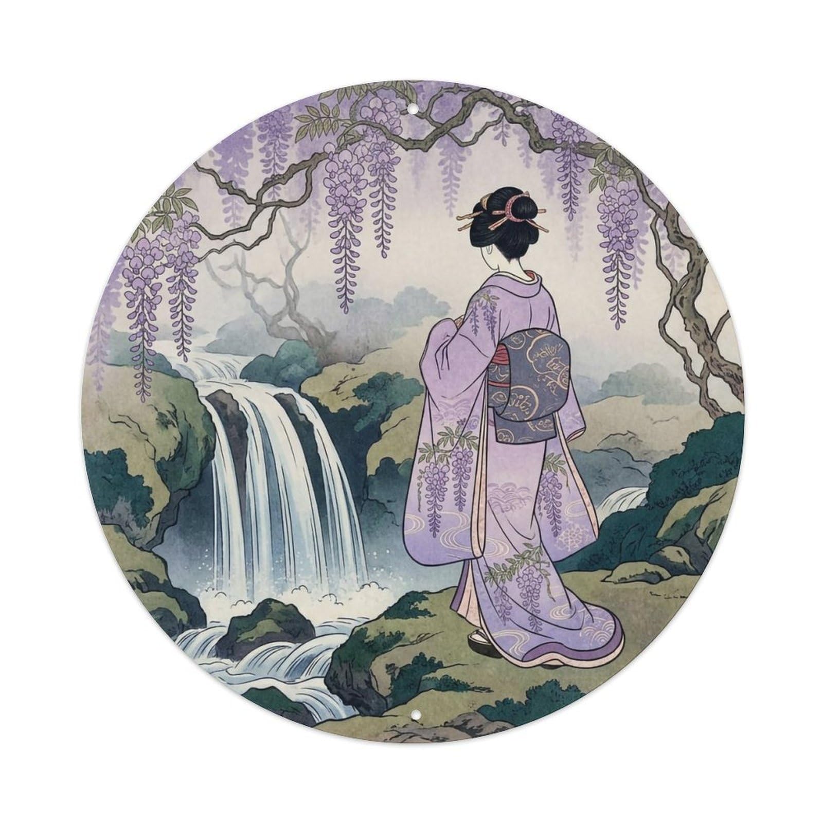 Japanese Elegant Lady Wisteria Waterfall Graceful Motif Metal Tin Sign