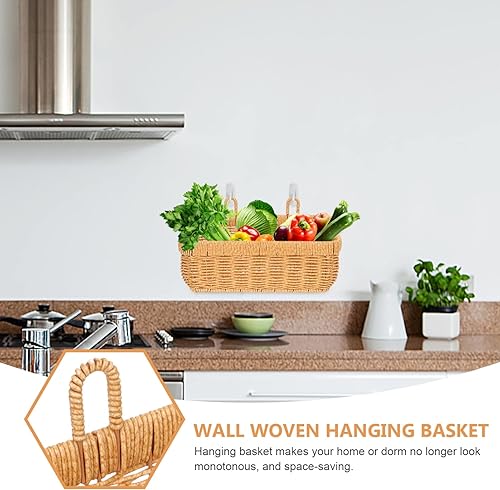 Miniatura 4 de Cabilock Cesta de almacenamiento de ratán para colgar en la pared, cesta de cebolla, cesta tejida de mimbre, cesta de almacenamiento de frutas y