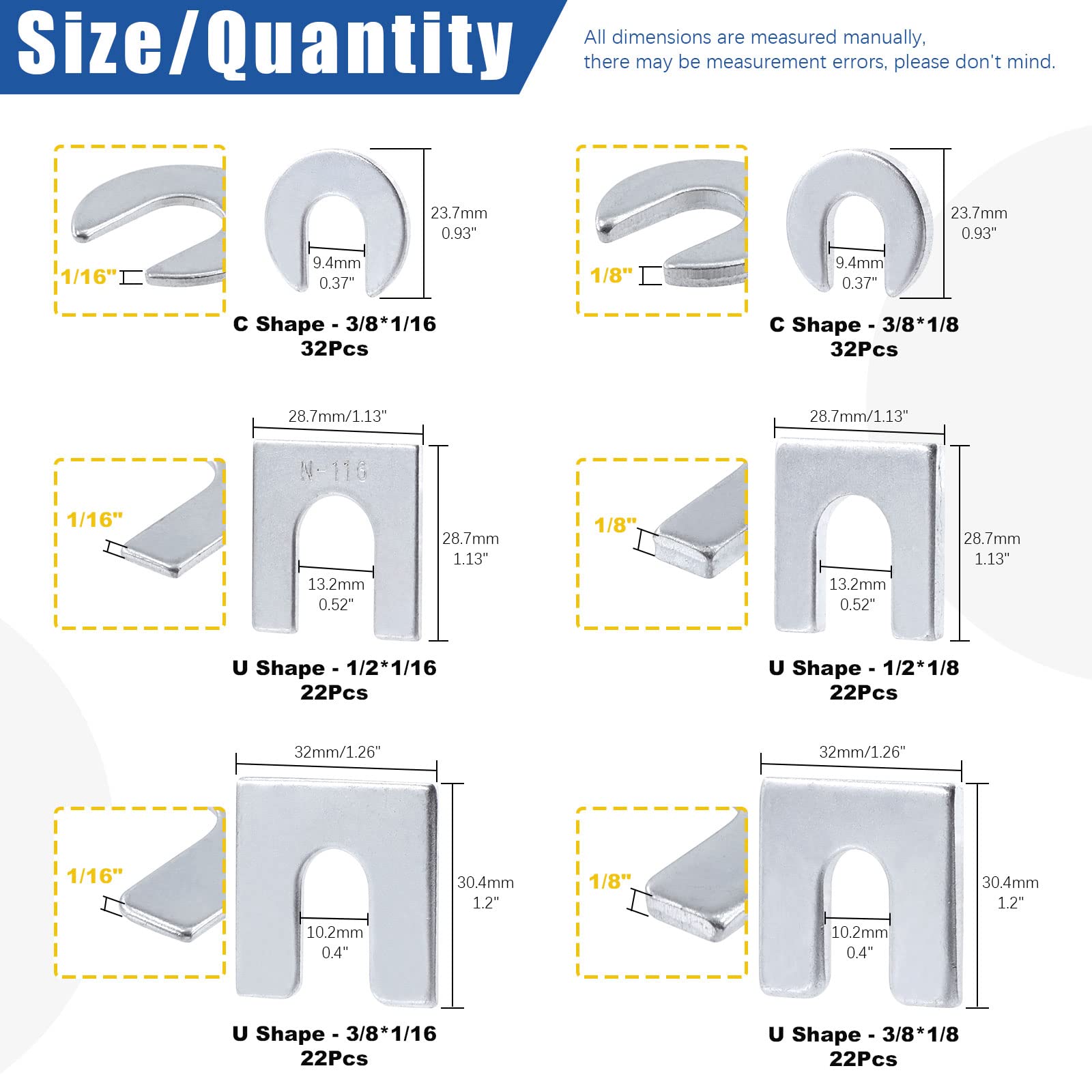 Glarks 152Pcs 3/8 "1/2" Kit universale per spessori del corpo, spessore universale del corpo per allineamento automatico per regolare parti del corpo o allineamento del camber