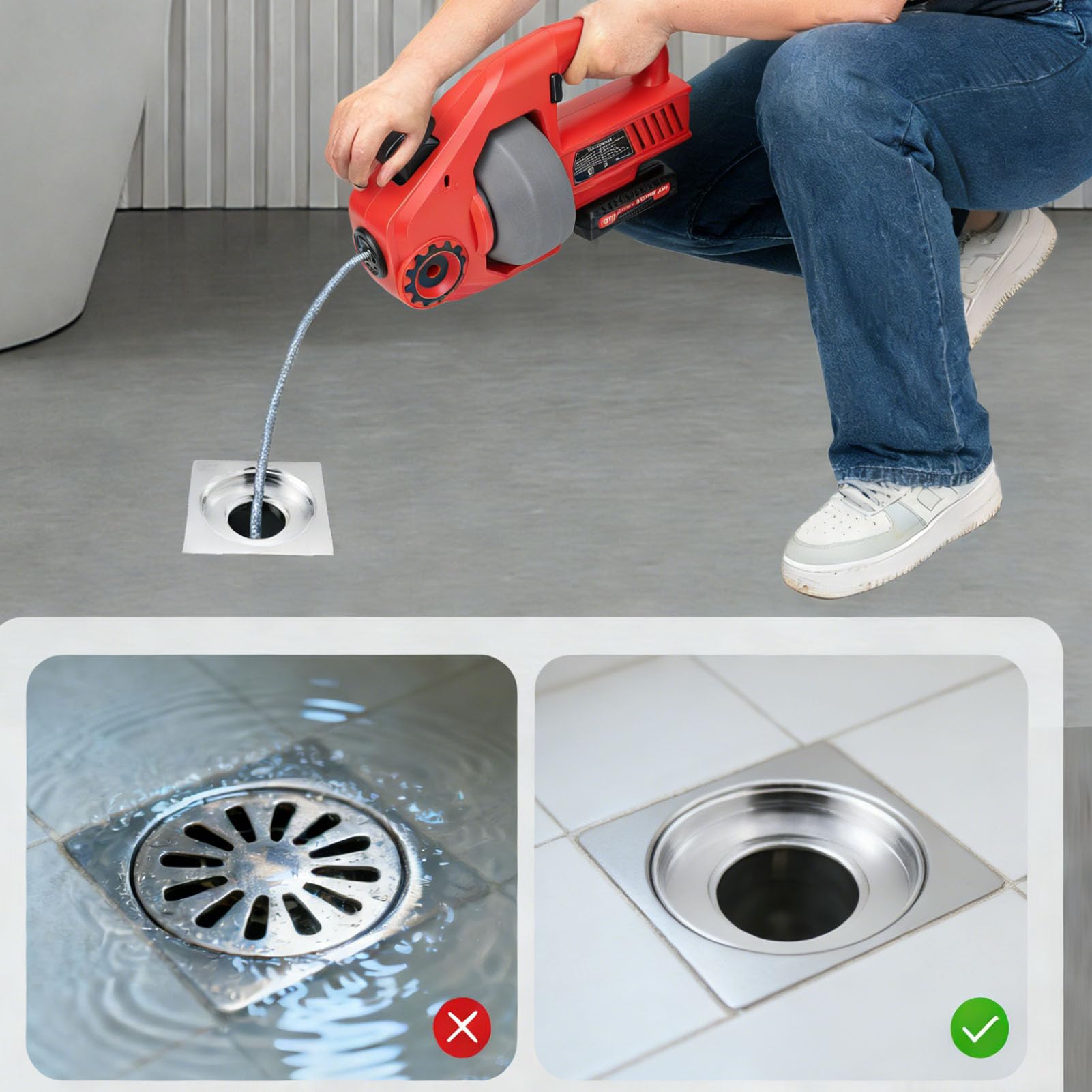 Machine Électrique pour Déboucher Les Canalisations 800 Tours Min - Déboucheur Électrique Sans Fil pour Toilettes, Évier et Baignoire avec Batterie 2.0Ah