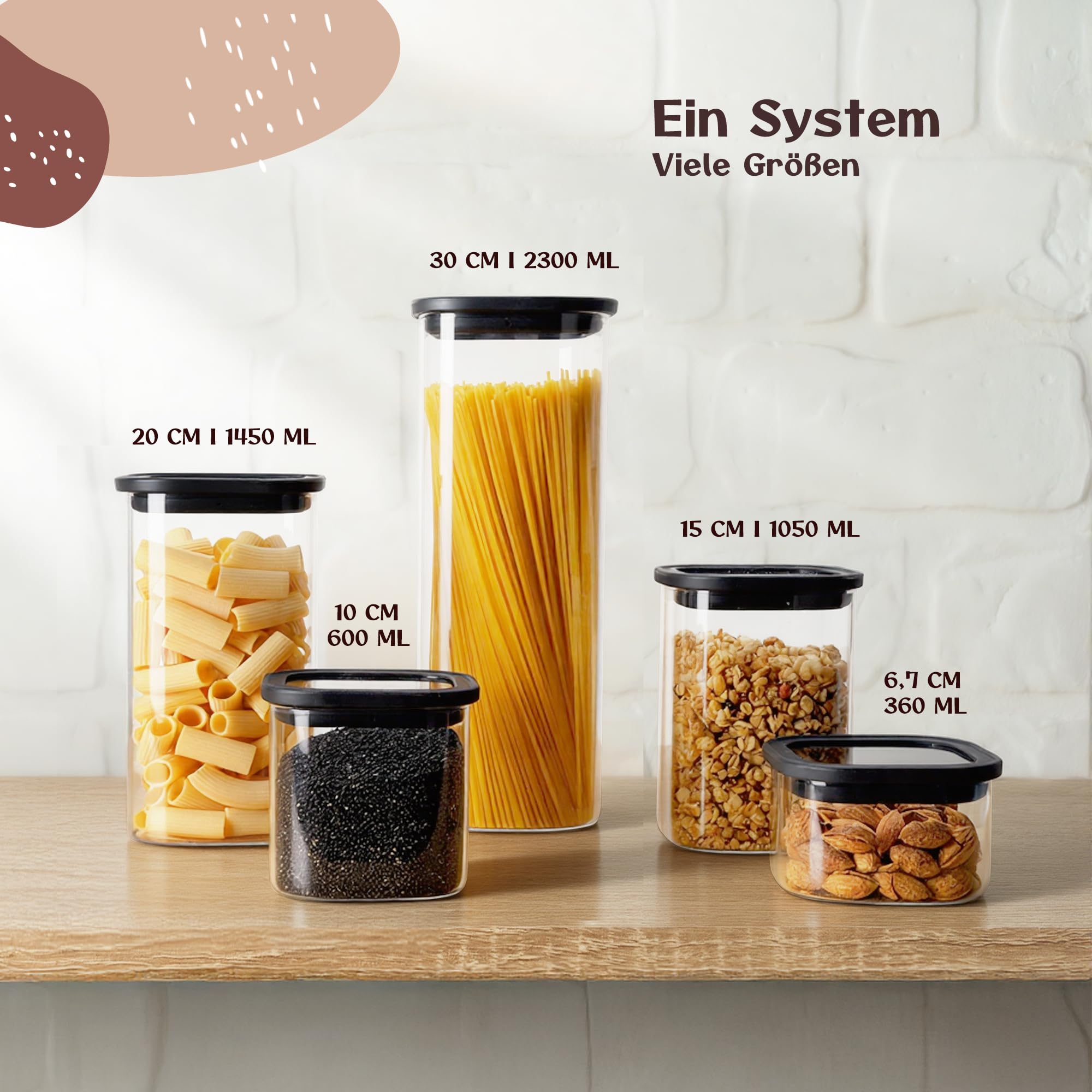 Tarros de almacenamiento con tapa (2 x 2300 ml) – Tarros de cristal con tapa, herméticos y a prueba de polillas | tarros de almacenamiento cuadrados con tapa de cristal | Contenedores de