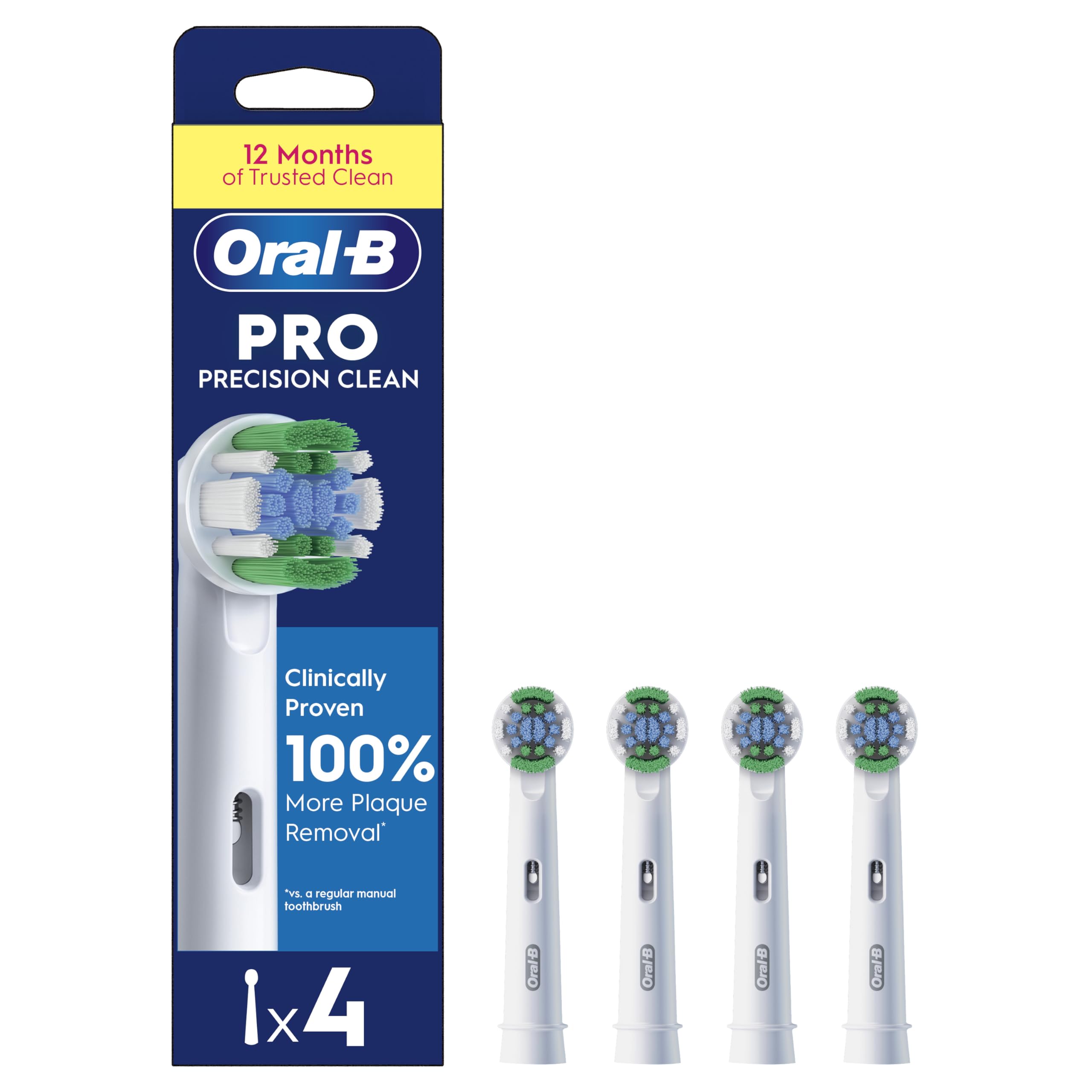 Oral-B Pro Precision Clean Electric Toothbrush Head, X-Shape And Angled Bristles for Deeper Plaque Removal, Pack of 4 Toothbrush Heads, White