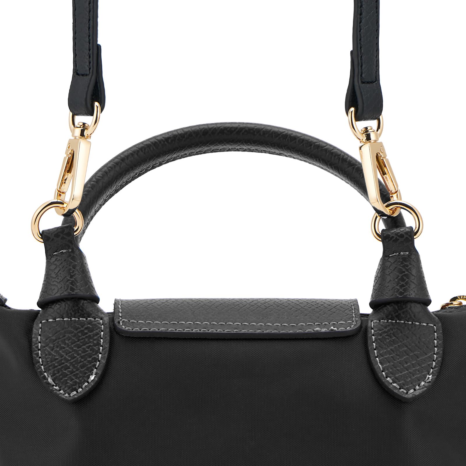 QIUTIMIY Skórzany pasek do torebki, zapasowy pasek na ramię do portfela Longchamp, regulowany pasek na ramię Crossbody (czarny)