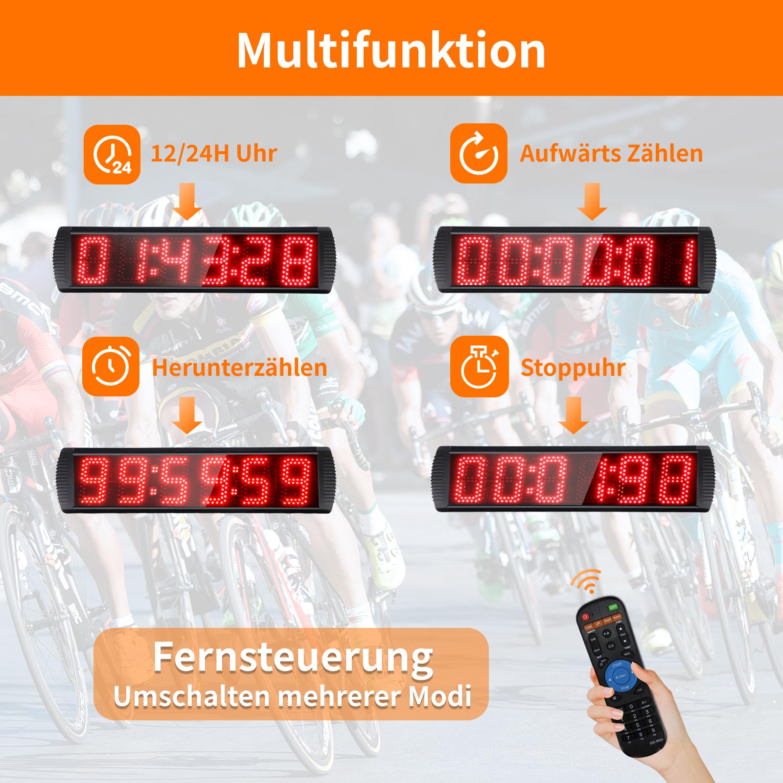 YZ Countdown Timer für Wettbewerbe, 5 Zoll Gym Timer mit Stativ, Stoppuhr Sport mit Fernbedienung, 6 Stelliges Digitales Led Display Digital Uhr, Stoppuhr Digital für Home Gym Garage