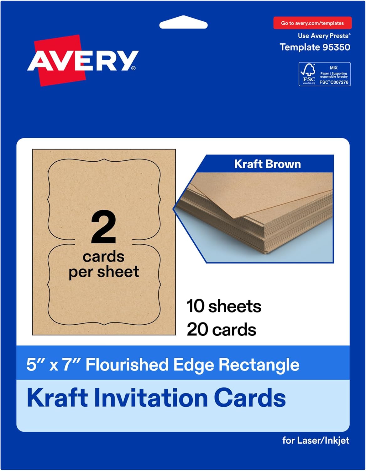 Avery Printable Rectangle Cards with Flourished Edges, 5" x 7", Kraft Brown Cardstock, Laser & Inkjet Printable, 100 Total, Great for Invitations, Thank You Messages, and More