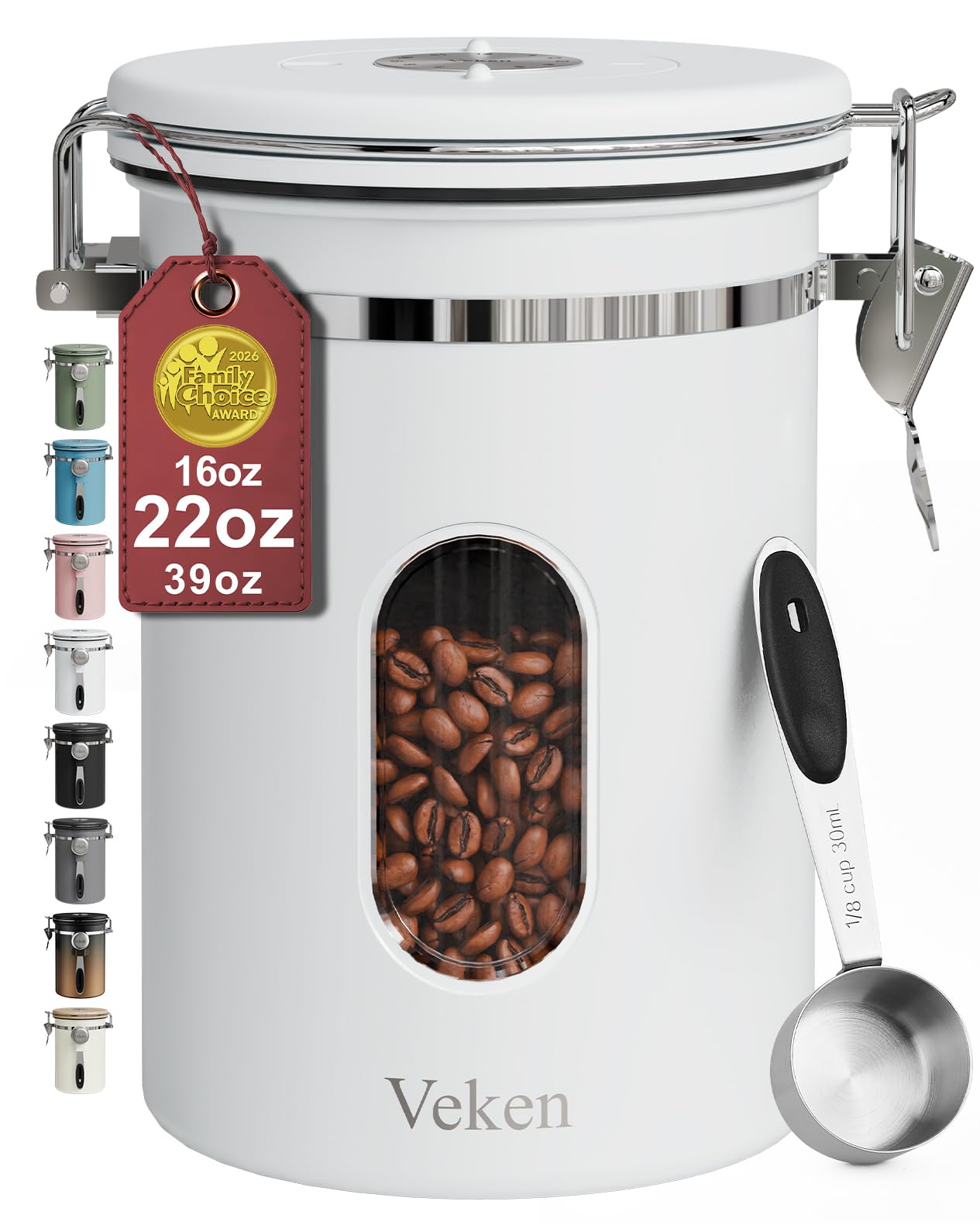 Veken Coffee Canister with Window, Airtight Stainless Steel Container, 22OZ