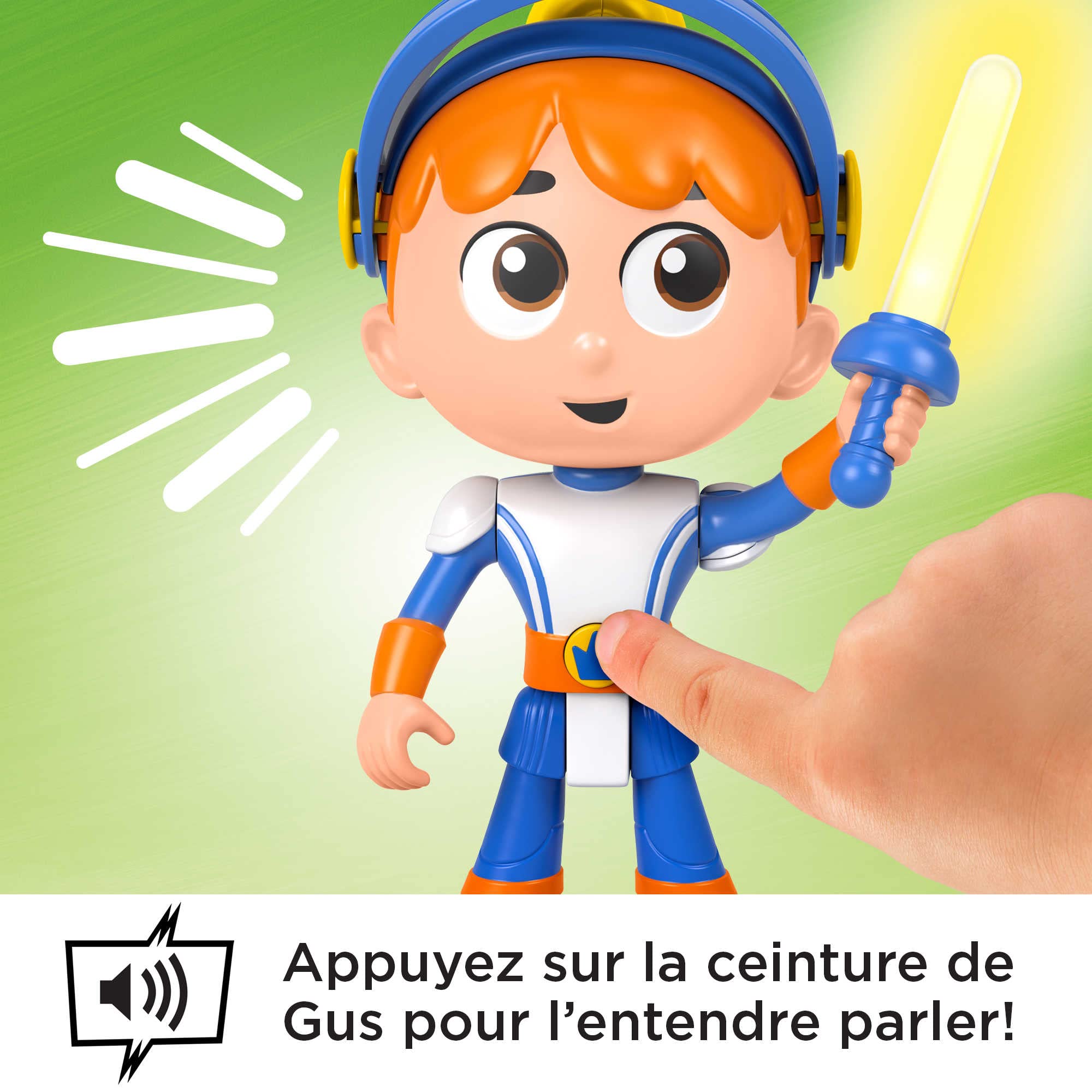 Fisher-Price HJN49 Gus - Le Petit Chevalier Parlant Avec Lumières Et Sons - Édition Allemande - 20,5 Cm - Jouet Pour Enfants à Partir De 3 Ans