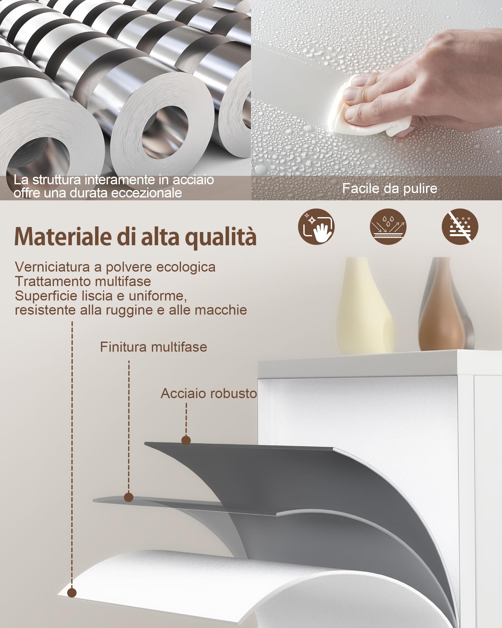 LAND·VOI Armadio in Acciaio 3 Ripiani con Serratura Ripiani Regolabili Ante a Doppia Porta Armadio per Ufficio Mobile in Metallo per Ufficio Garage Cucina Officina 80x40x91.5cm