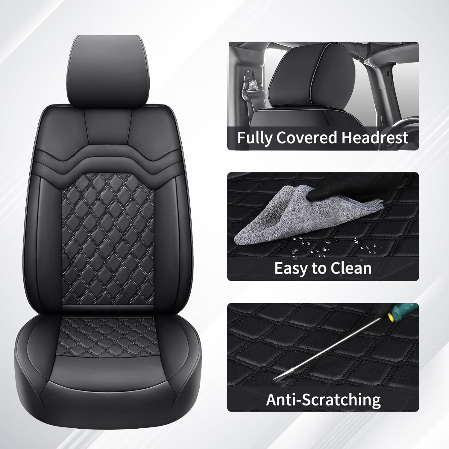 Huidasource Front Car Seat Covers Fit for Toyota Tacoma 2005-2015 All Cab SR5 Limited TRD Sport/Off Road Base Prerunner Front Row, Full Coverage Leather Automotive Interior Truck Seat Cover, Black