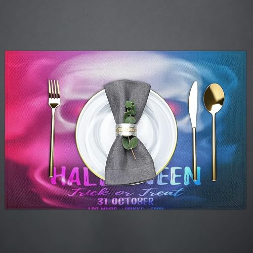 Miniatura 4 de Halloween Transparent Skull Specter Placemats Set of 6 Fabric Placemats Square Placemat for Kitchen Table Heat Resistant, Easy to Clean Table