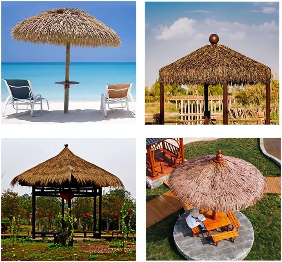 Palm Thatch Roll Artificial Thatch Tile Simulation Thatch Tile Plastic PE Straw Roof Thatched House Thatched Shed Wooden House Pavilion Decoration Man-Made(Yellow d,0.5x8m/1.64X26.2ft)