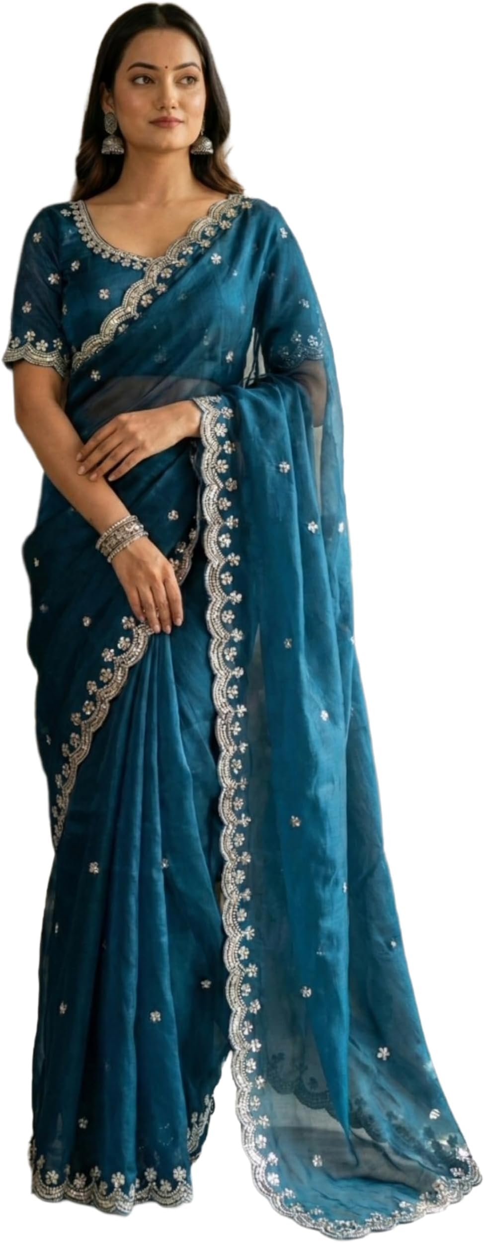 Indian Silk Fabric Embroidery Real Wal Moti Sequence Work Party Wear Saree 19022