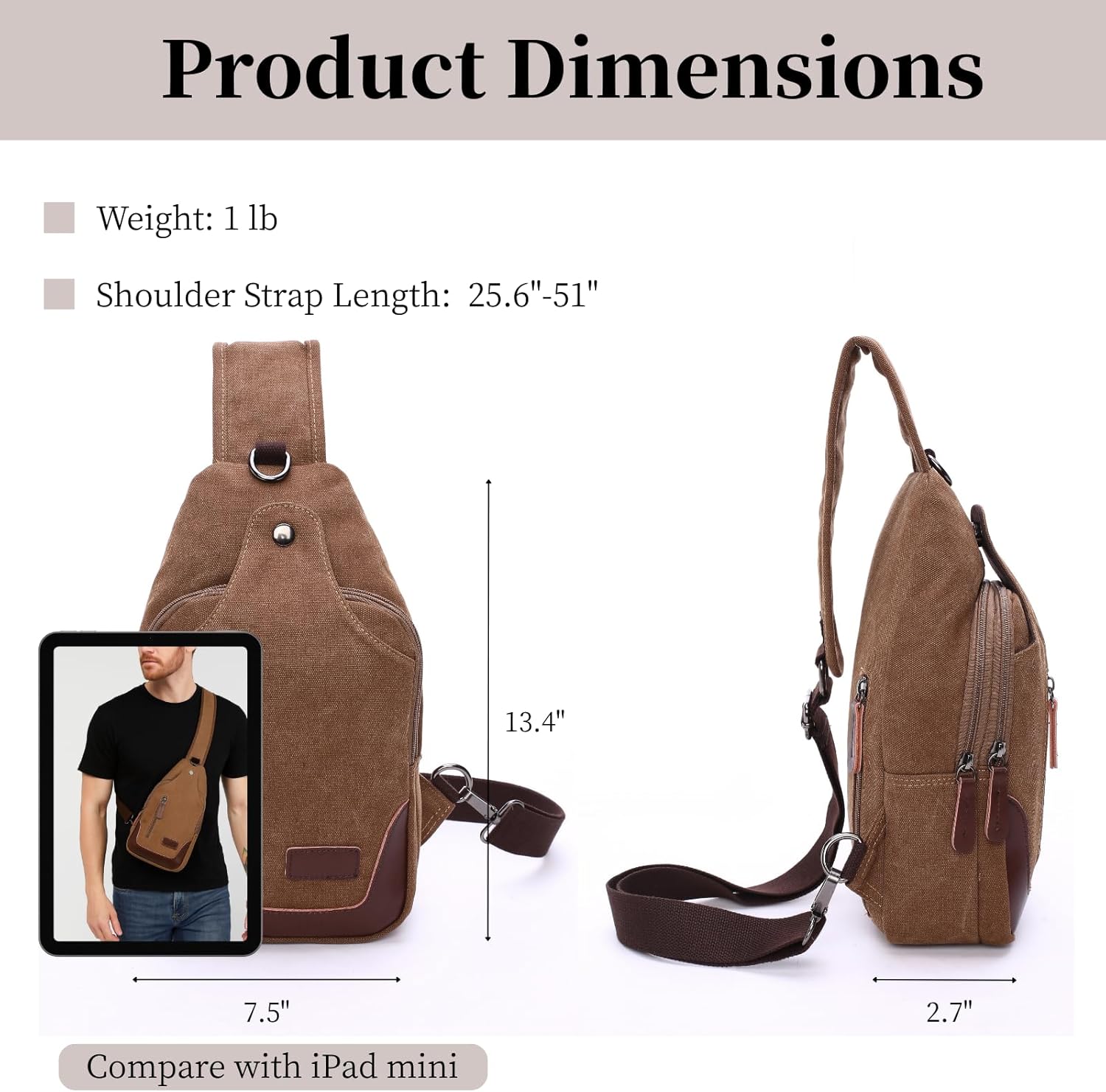 Canvas Sling Bag for Men Crossbody Chest Bag Casual Daypack Rucksack Small Crossbody Backpack with Adjustable Strap - Image 7
